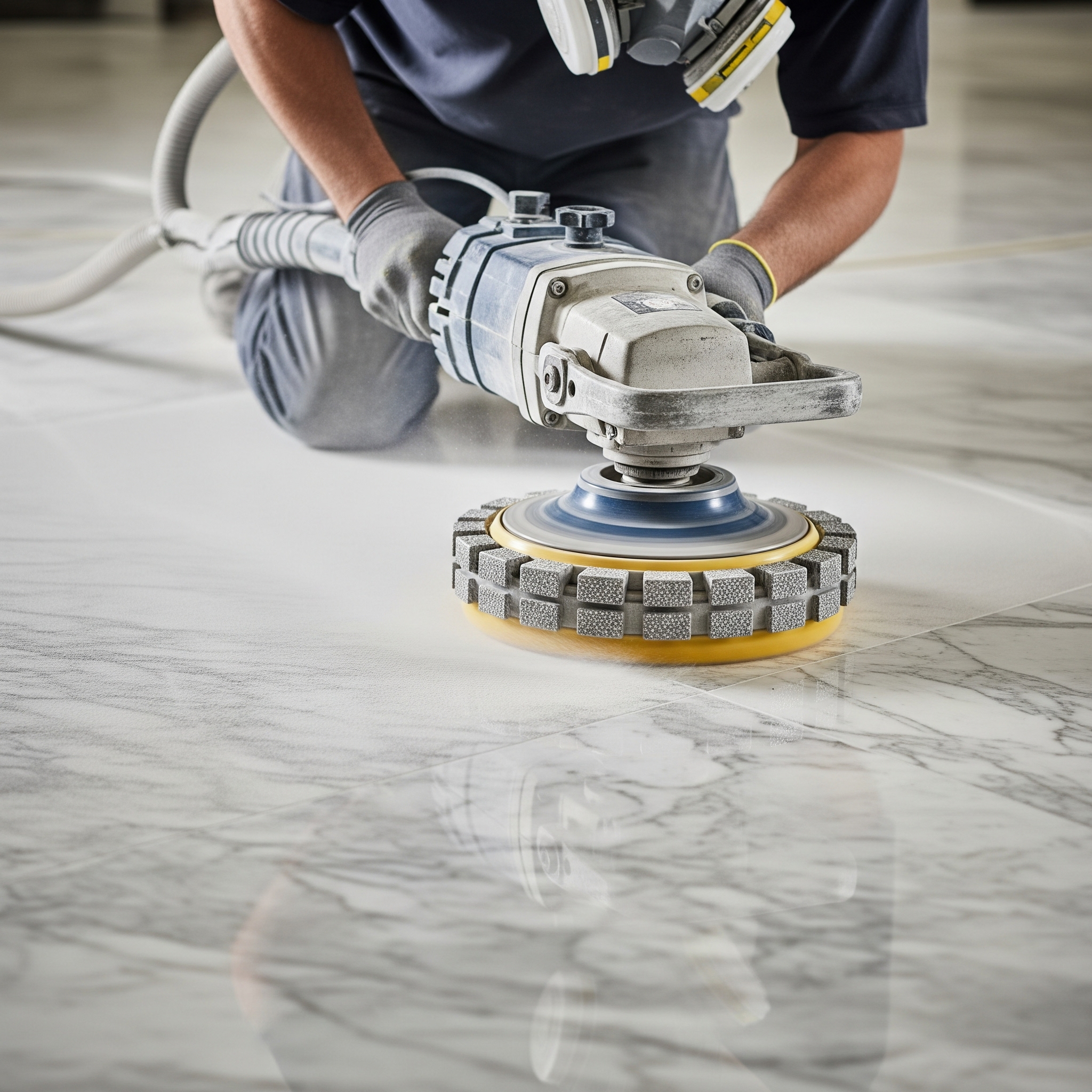 Trattamento pavimenti in marmo con lucidatrice a diamante a Genova.<br />

